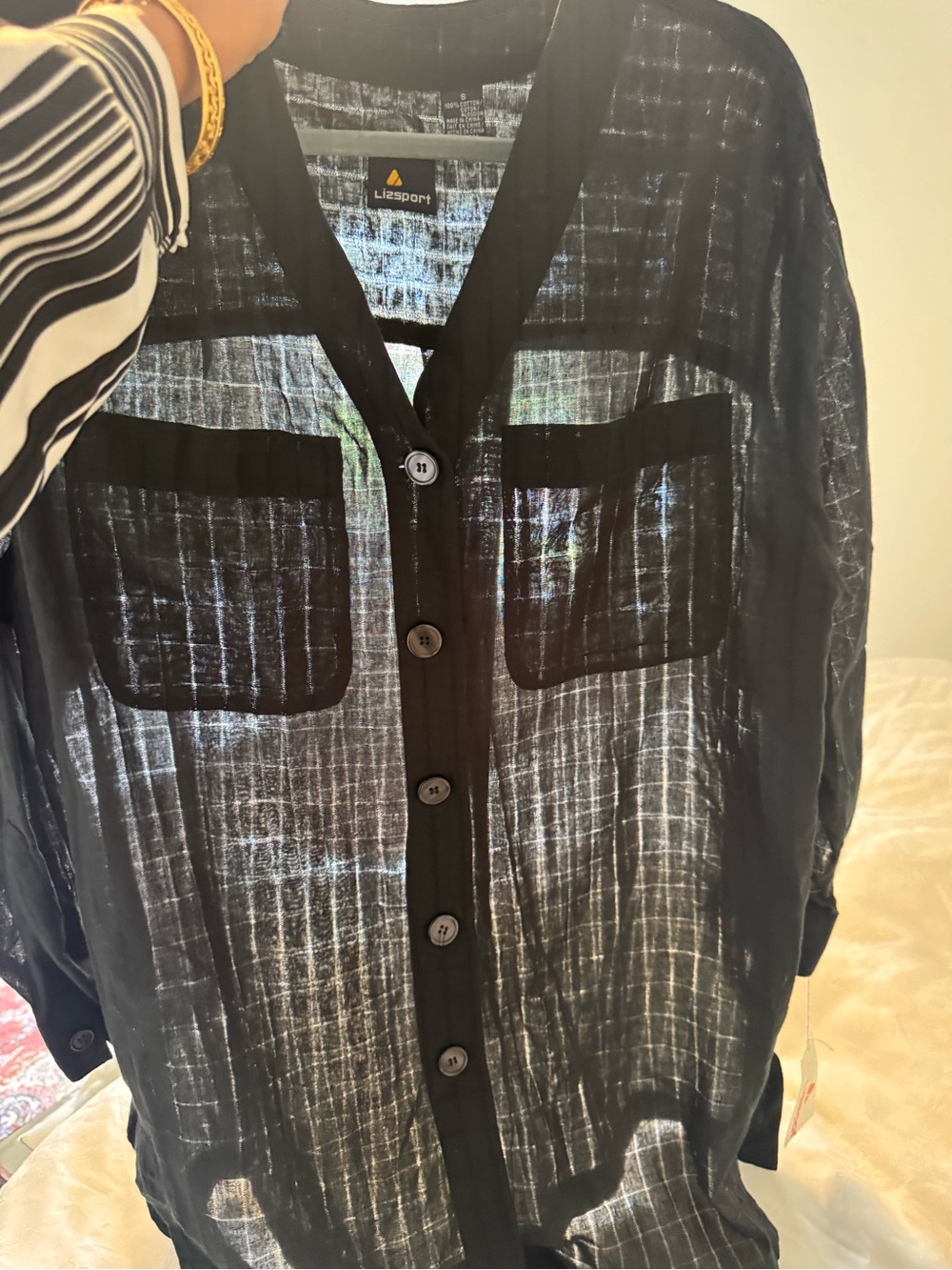 ladies Black Lightweight Sheer Shirt Jacket